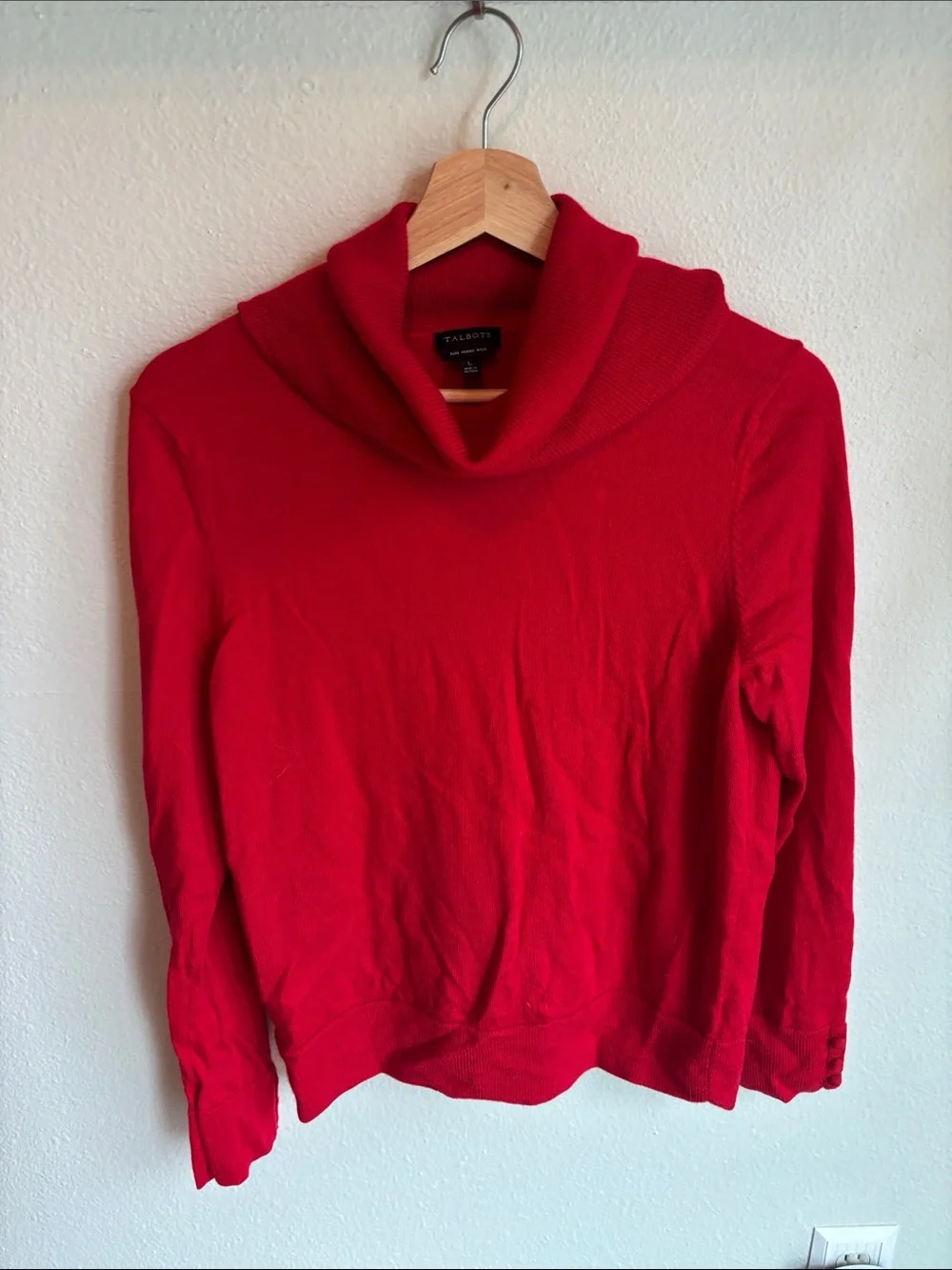 TALBOTS 100% Merino Wool Red Cowl Neck Women's Sweater Minimalist Large